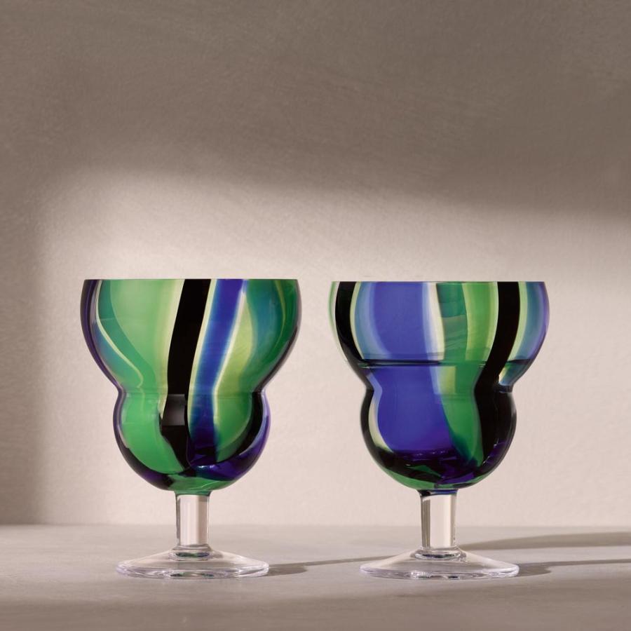 LSA Folk Water Wine Glass ウォーター＆ワイングラス G1773-08-124 ブラック・ブルー・グリーン 230ml×2個セット LFK03 / エルエスエー ガラスの画像