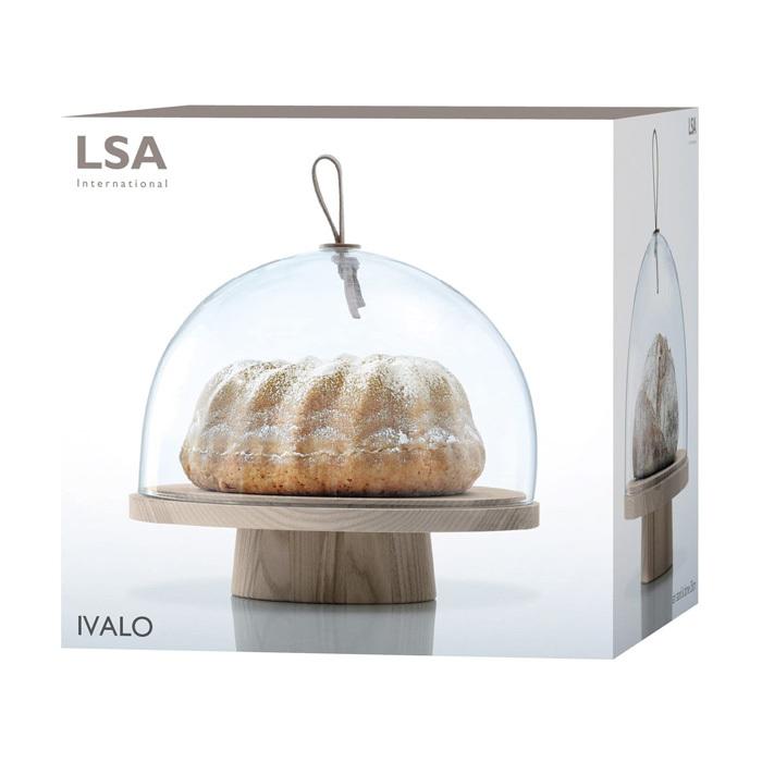 ケーキスタンド ケーキドーム  LSA エルエスエー ガラスドーム\u0026ウッドトレー Ivalo Ash Stand \u0026 Dome G1500-28-301 高さ23cmの画像