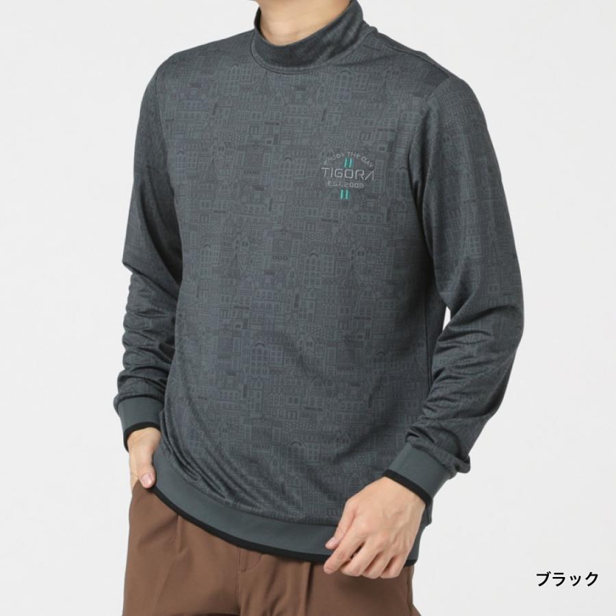 TIGORA（ティゴラ） ゴルフウェア 長袖シャツ 秋 冬 街並み柄 モック