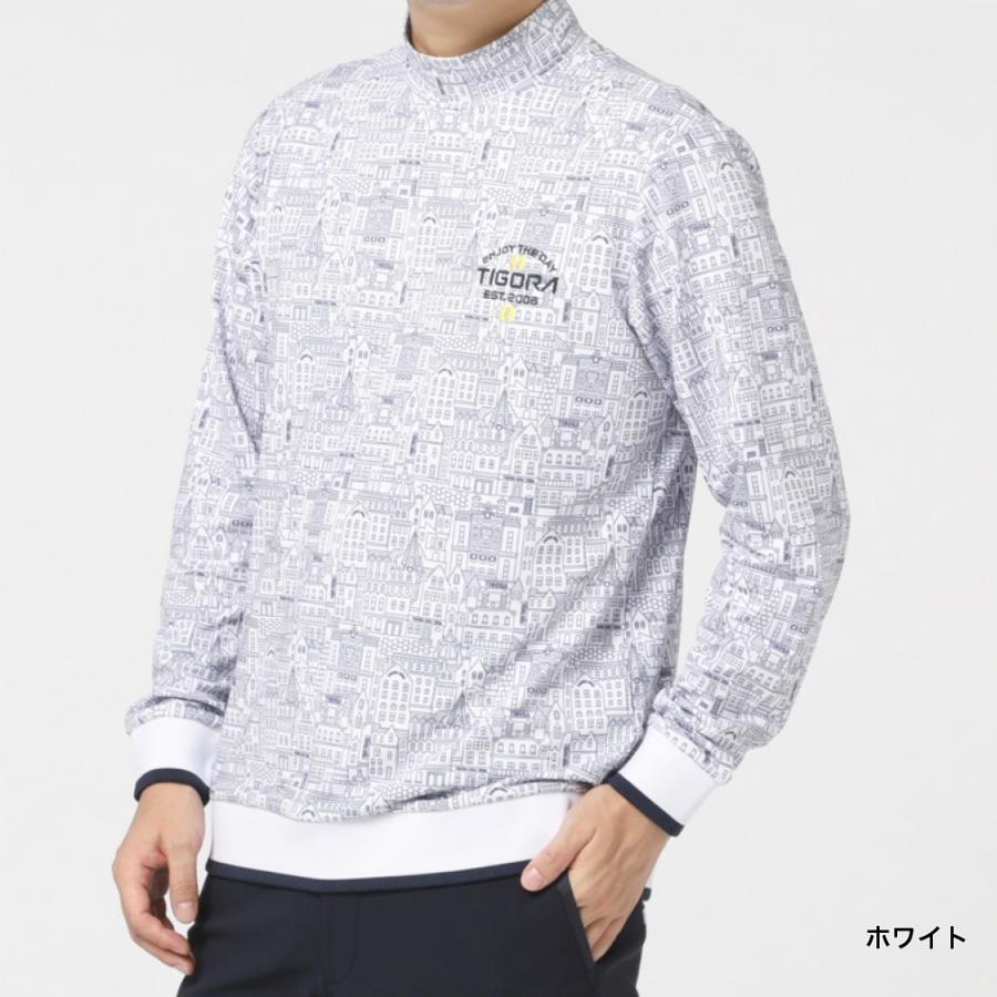 TIGORA（ティゴラ） ゴルフウェア 長袖シャツ 秋 冬 街並み柄 モック