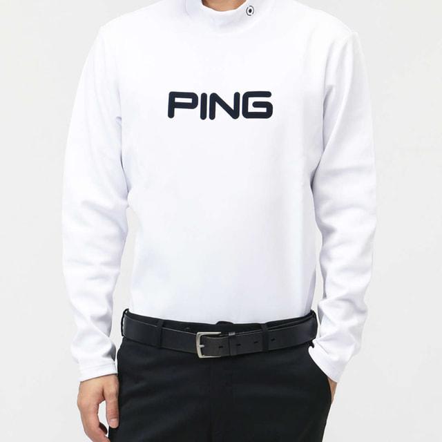 【定価1.9万円】PING ゴルフウェア　長袖 プルオーバー　メンズ　ホワイト PING（ピン） ゴルフウェア 長袖シャツ 秋 冬 24FWニットスムース長袖