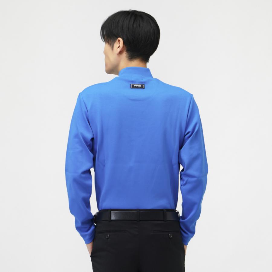 V12 メンズ ゴルフウェア 長袖ハイネックシャツ 秋冬用 青 PING（ピン） ゴルフウェア 長袖シャツ 秋 冬 24FWニットスムース長袖
