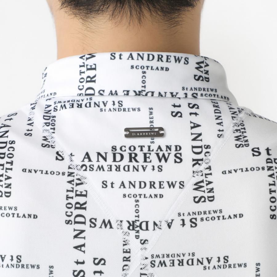 新品 セントアンドリュース ゴルフ 全面ロゴ モックネック シャツ 白