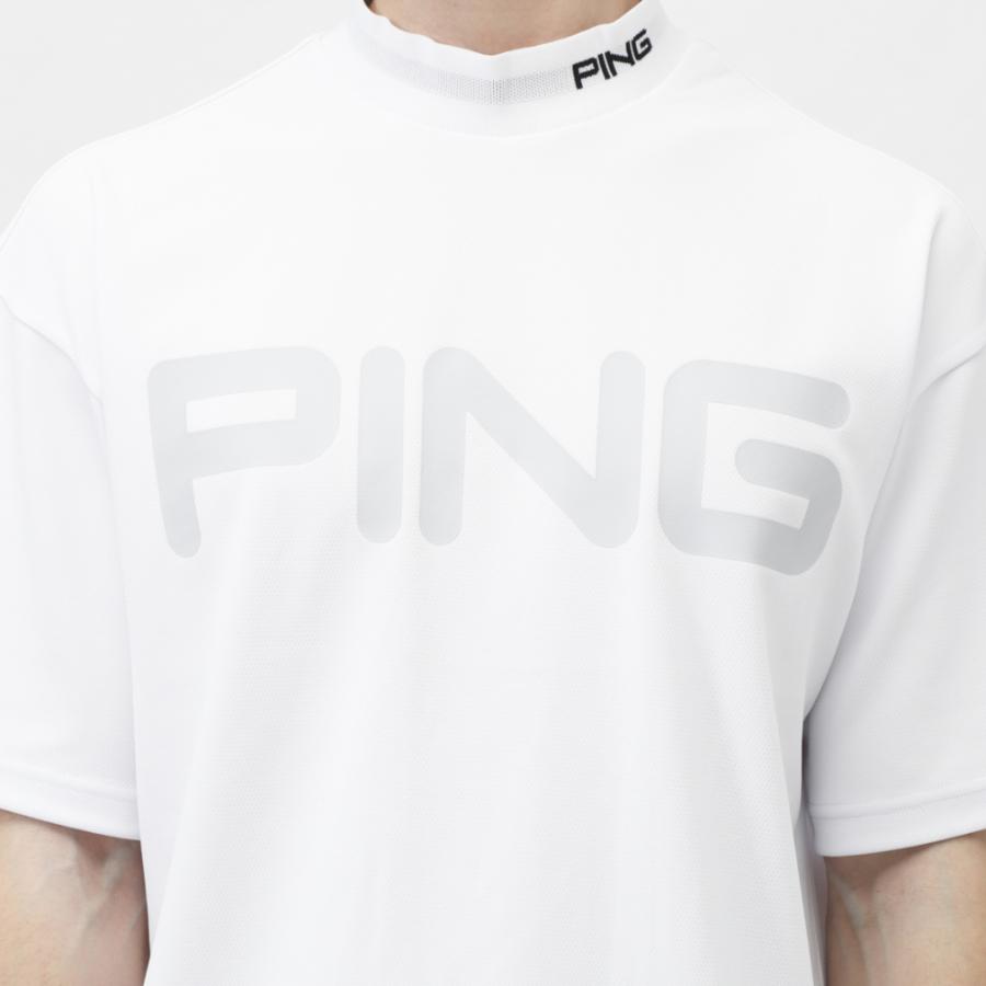 新品 ピン ゴルフ ダブルフェイスメッシュ モックネック シャツ 白 LL ピン（PING）（メンズ）ゴルフウェア モックネック 半袖 ダブル