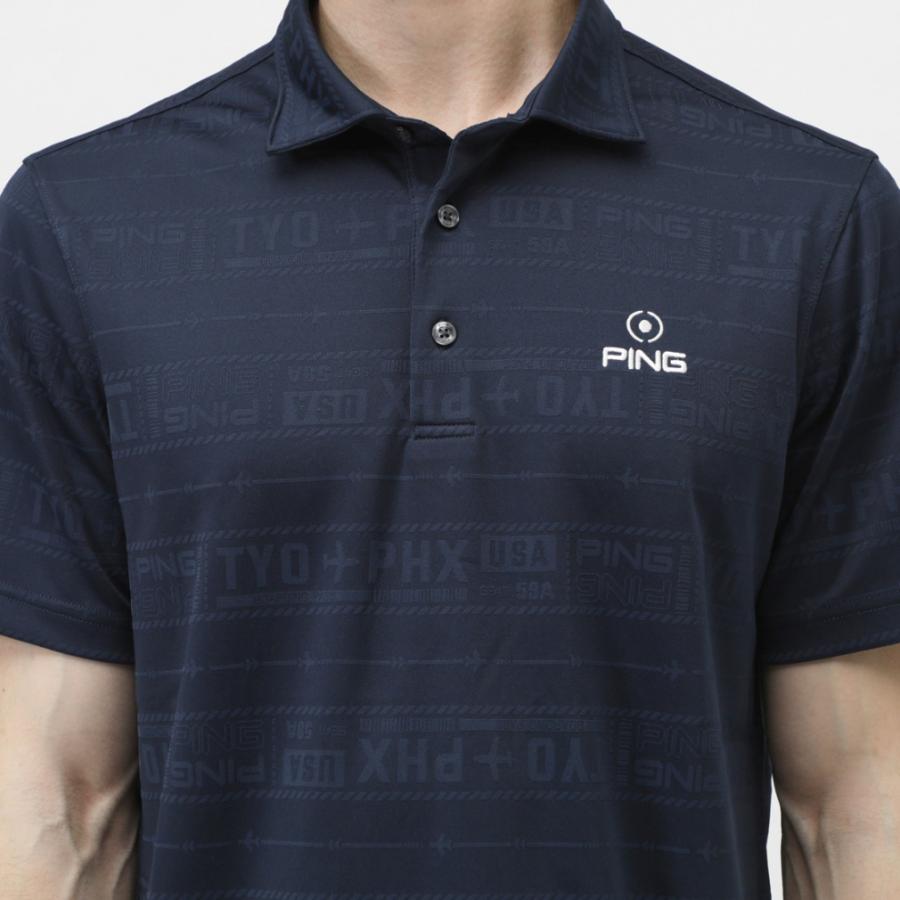 美品PINGジャンバー PING ピン ゴルフウェア 半袖シャツ 春 夏 チケット柄ジャカード