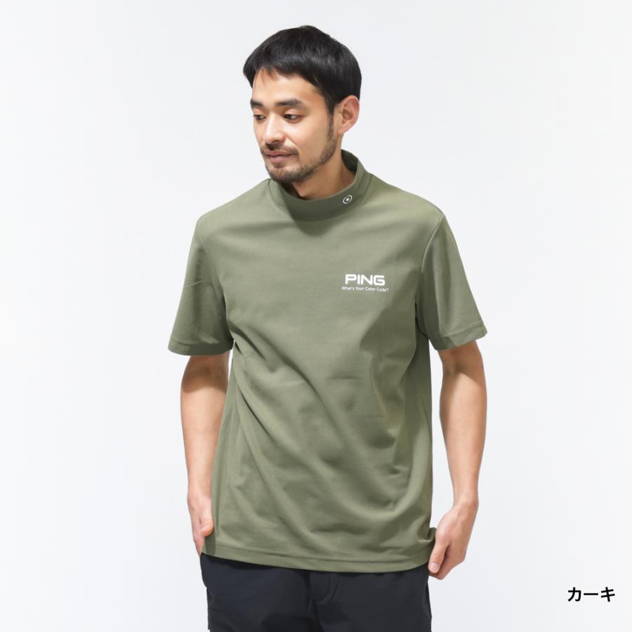 PING ゴルフシャツ L オリーブグリーン PING（ピン） ゴルフウェア 半袖シャツ 春 夏 PEカノコ半袖ハイネック