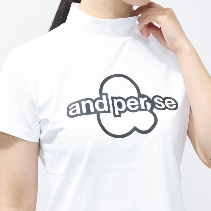 【レディースM⭐️美品】 アンパスィ ゴルフ　半袖モックネック　デカロゴ袖ワッペン and per se（アンパスィ） レディース ゴルフウェア 半袖シャツ 春 夏