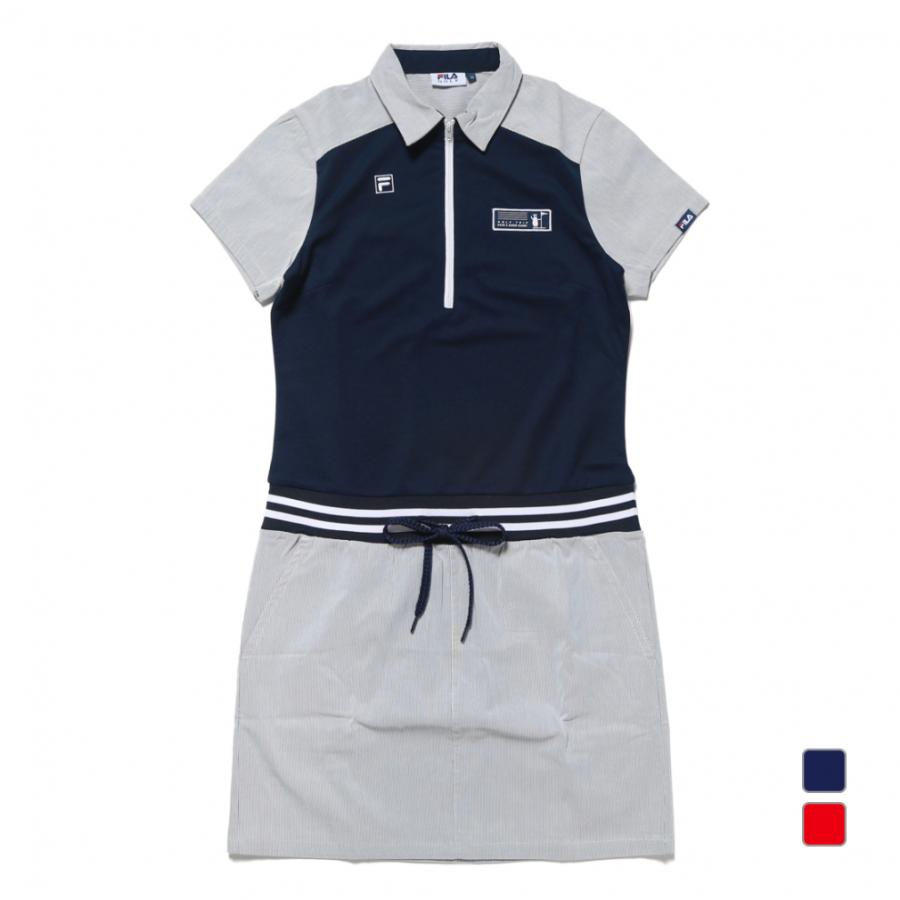 フィラ レディース 春 夏 ゴルフウェア ワンピース 異素材ミックスのワンピース ライン入りのウエストリブ Fila アルペン Paypayモール店 通販 Paypayモール