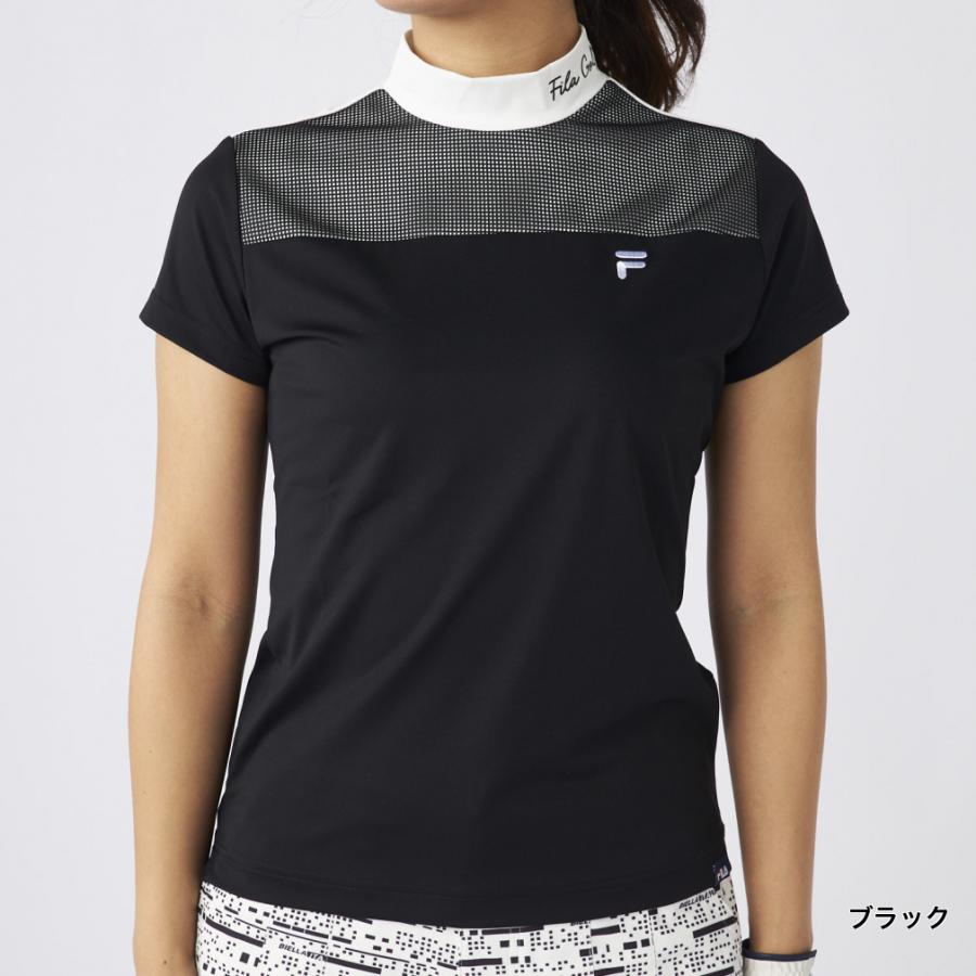 FILA GOLF モックネック 半袖シャツ ホワイト/ブラック FILA フィラ ゴルフウェア 半袖シャツ 春 夏 モックネック半袖