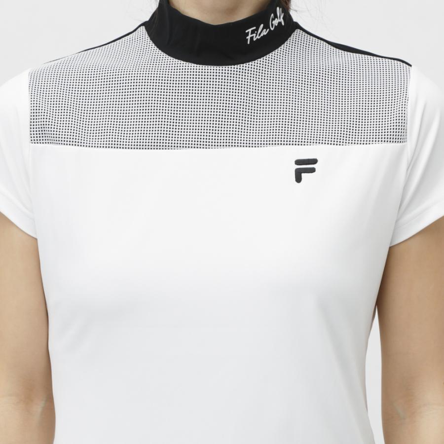 FILA GOLF モックネック 半袖シャツ ホワイト/ブラック FILA フィラ ゴルフウェア 半袖シャツ 春 夏 モックネック半袖