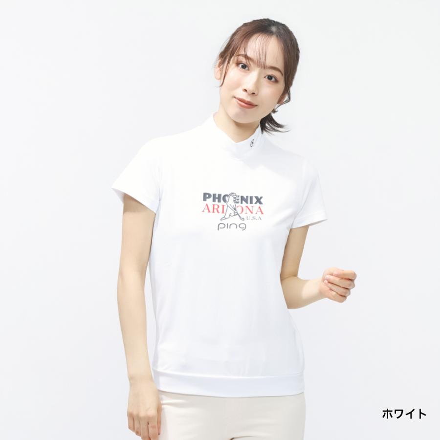 【未使用】定価2.6万円 PGG ハイネック ゴルフウェア 半袖レディース PING（ピン） レディース ゴルフウェア 半袖シャツ 春 夏 Mr. プリント
