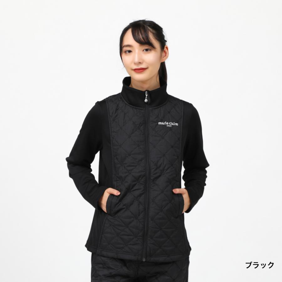 マリ クレール レディース ゴルフウェア 長袖ウインドブレーカー 秋 冬 ブルゾン 731204 軽くて暖かい異素材組み合わせのラウンドジャケット marie claire|alpen-group|02