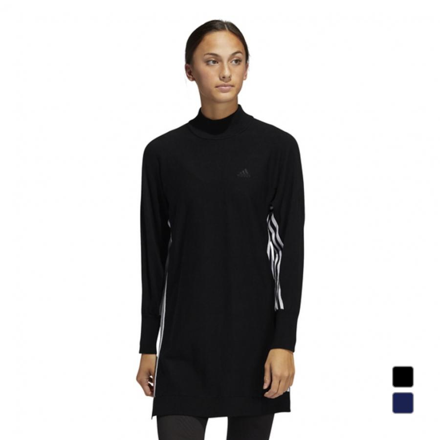 アディダス レディース 正規店 ゴルフウェア 長袖セーター スリーストライプスセーターワンピース ゆったりとしたオーバーサイズ風の着こなしがおすすめ Ins15 Adidas