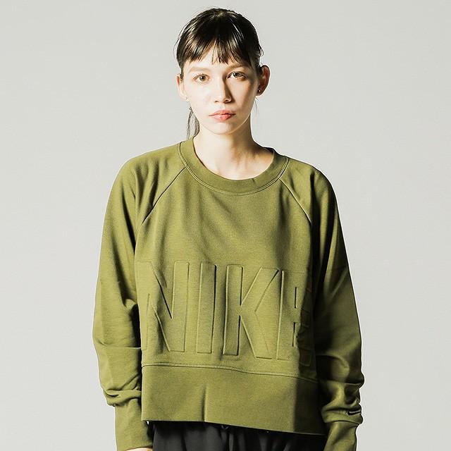 ナイキ レディース フィットネス 長袖Tシャツ ウィメンズ VERSA クルー トップ (AH8437 395) : オリーブ NIKE