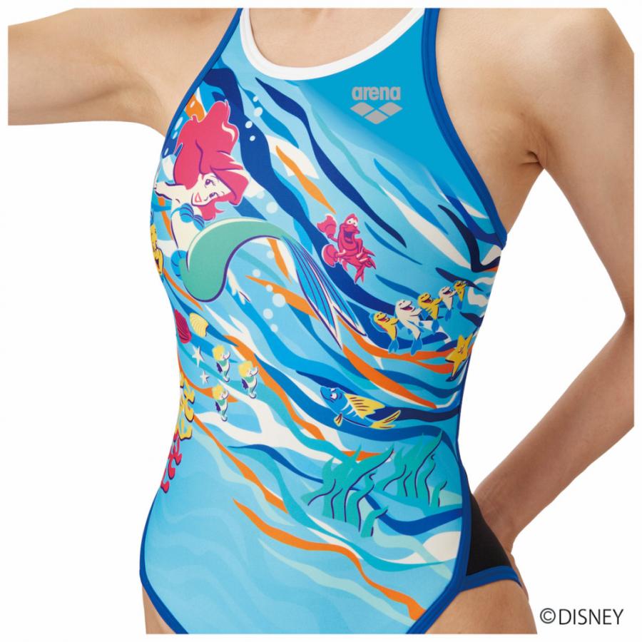 アリーナ レディス 水泳 競泳水着 Disney ディズニー デザイン リトル・マーメイド トレーニングワンピース オープンバック タフスーツ AS5SWM55L arenaの画像