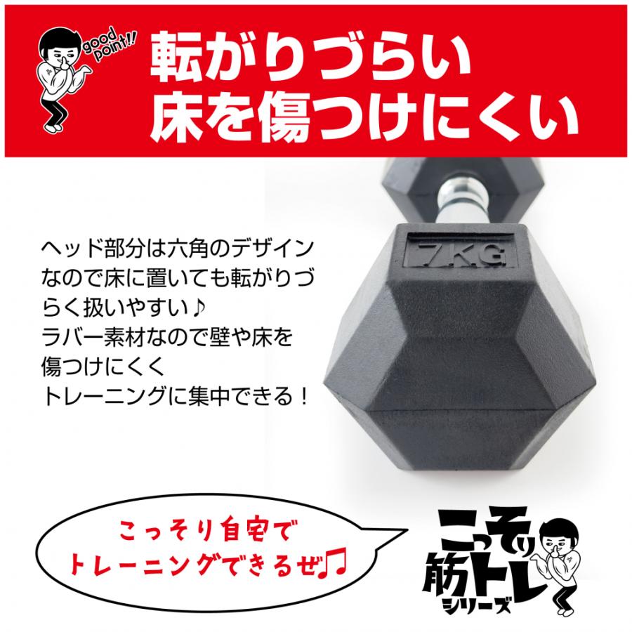 TIGORA（ティゴラ） ラバーダンベル 7kg 7キロ 転がらない 床 保護 筋