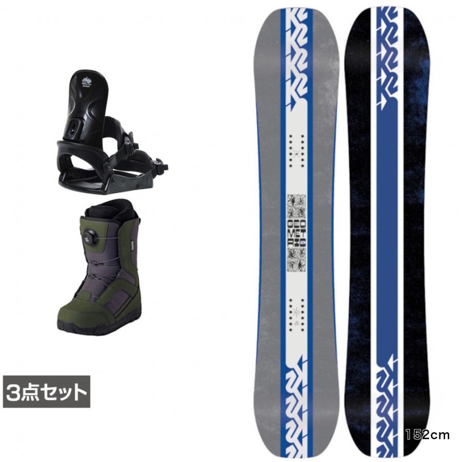 美品　K2 DEDLUXE 初心者オススメ　メンズスノーボード 3点　メンテ済み K2 ケーツー GEOMETRIC ＆ コーズ ＆ JAFFE カーキ 板＋ビンディング＋