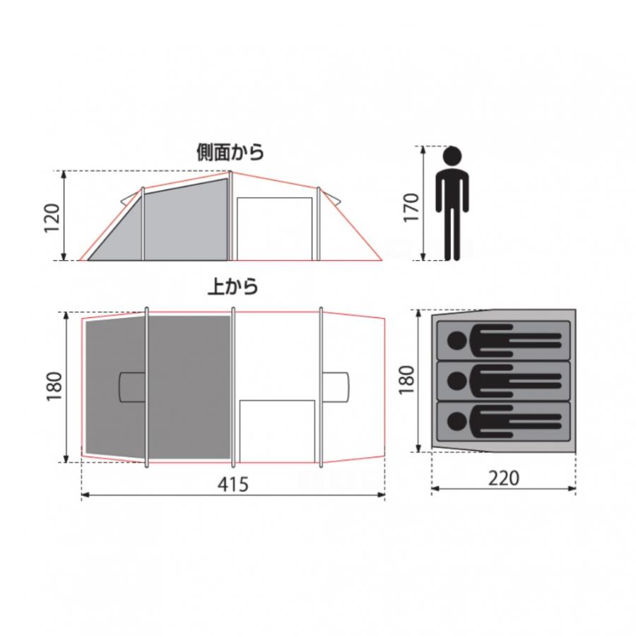 イグニオ FRPフレーム ポリエステル生地 3人用 トンネル型テント IG21319TT キャンプ ドームテント 3人用 : ベージュ IGNIO｜alpen-group｜05