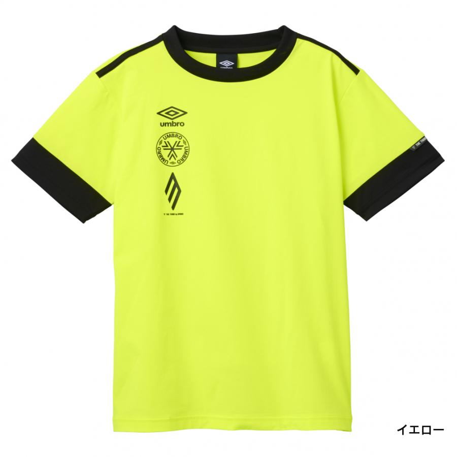 UMBRO　プラクティスシャツ　半袖　サッカー　イエロー　総柄　ポリエステル UMBRO プラクティスシャツ 半袖 サッカー イエロー 総柄