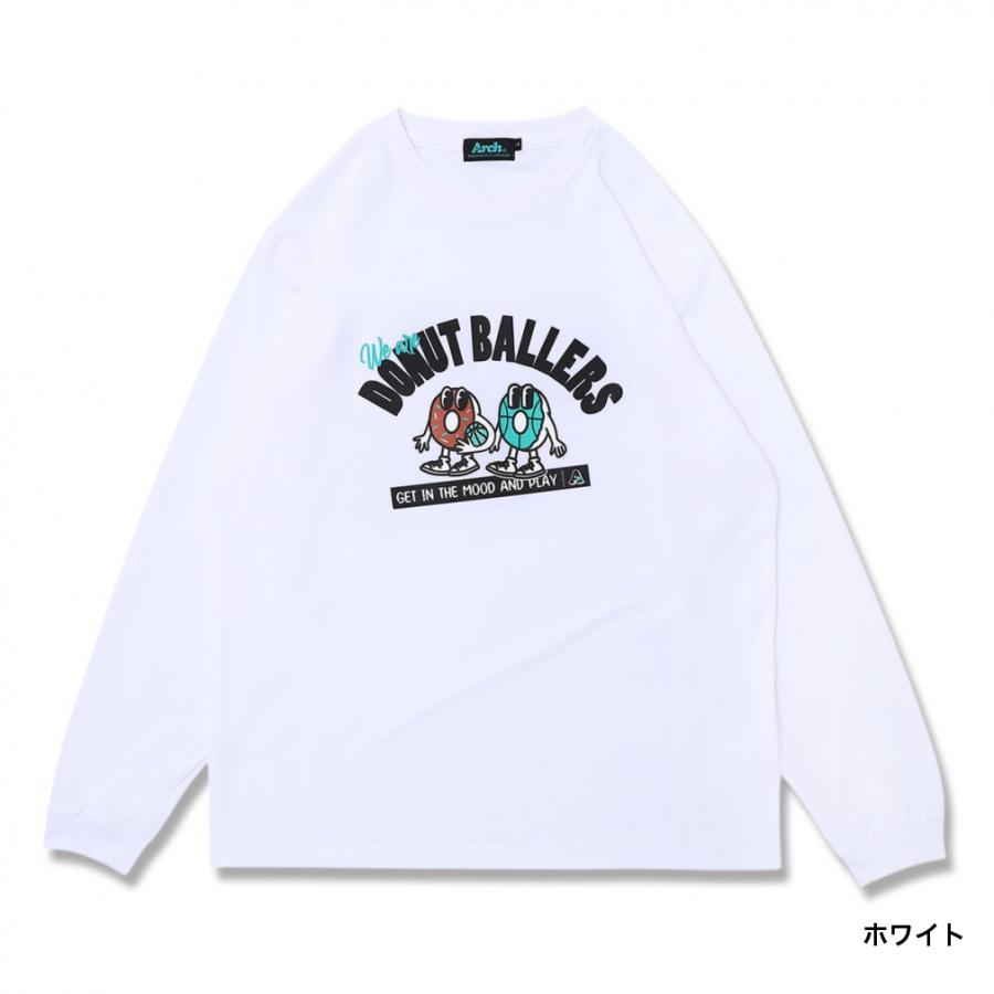 アーチ メンズ レディス バスケットボール 長袖Tシャツ donut ballers