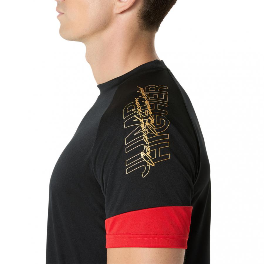 バレーボール用半袖シャツ 黒/赤 ASICS（アシックス） メンズ レディス バレーボール 半袖Tシャツ