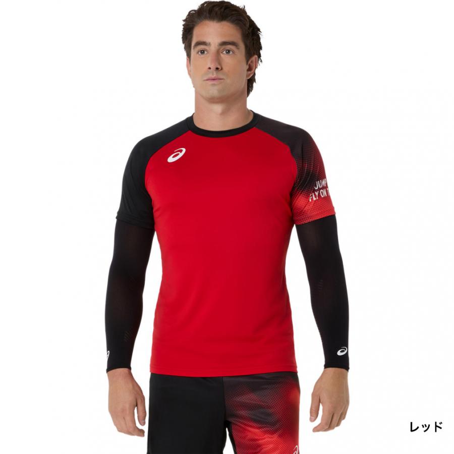 バレーボール用半袖シャツ 黒/赤 ASICS（アシックス） メンズ レディス バレーボール 半袖Tシャツ
