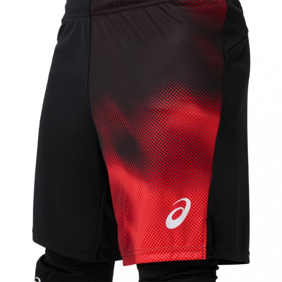 全日本ASICS バレーボールパンツ 黒/赤 ASICS（アシックス） メンズ レディス バレーボール ハーフパンツ