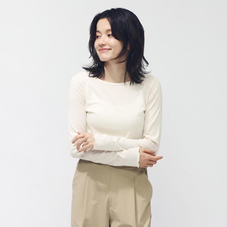 TIGORA（ティゴラ） レディース 長袖 Tシャツ ストレッチリブクルー