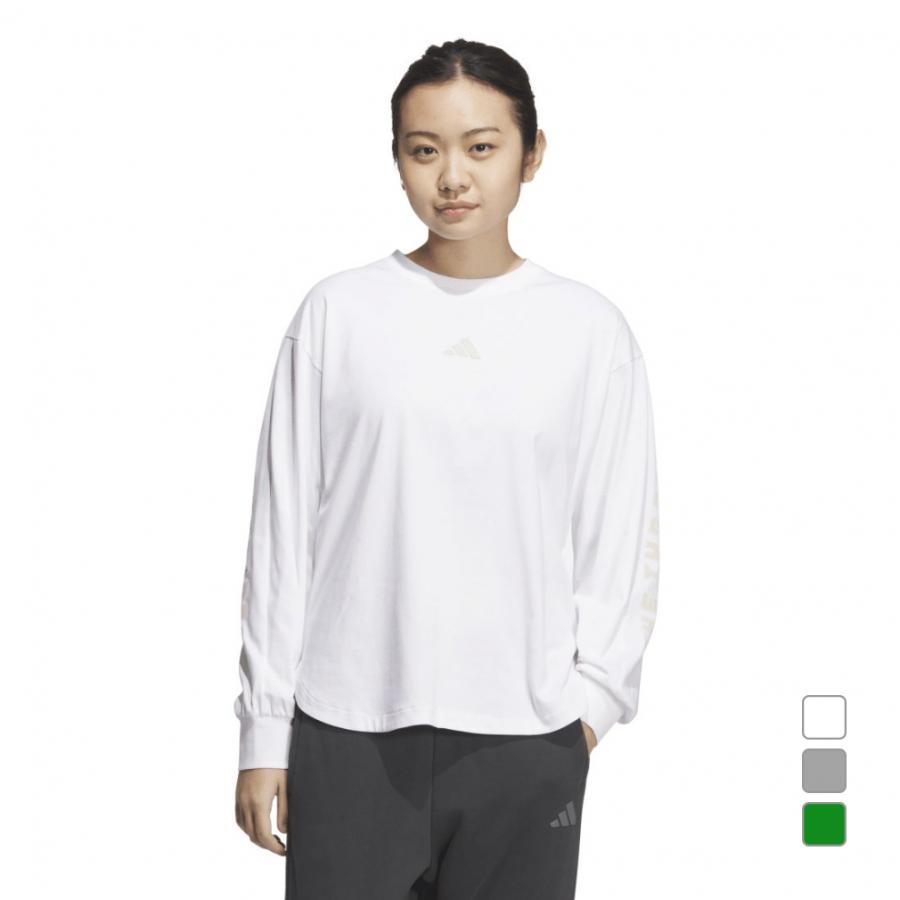 ホワイト 長袖 スウェット Tシャツ adidas アディダス レディース 長袖 Tシャツ カレッジ ルーズ