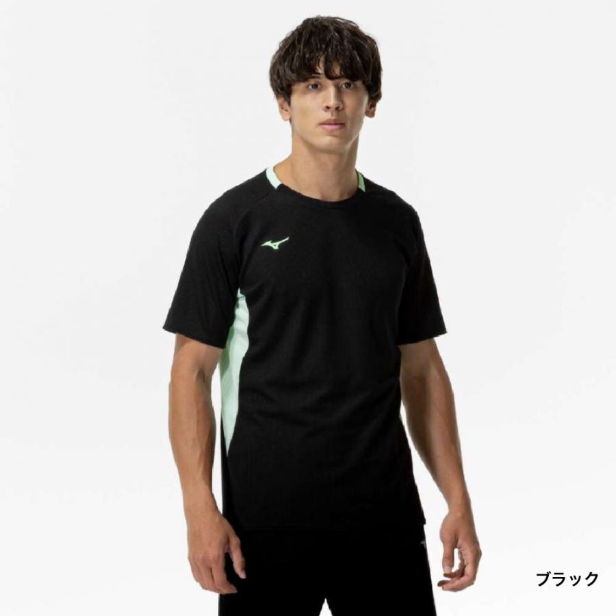 MIZUNO 半袖 Tシャツ 黒/緑 MIZUNO（ミズノ） メンズ 半袖 機能 Tシャツ ドライエアロフローT