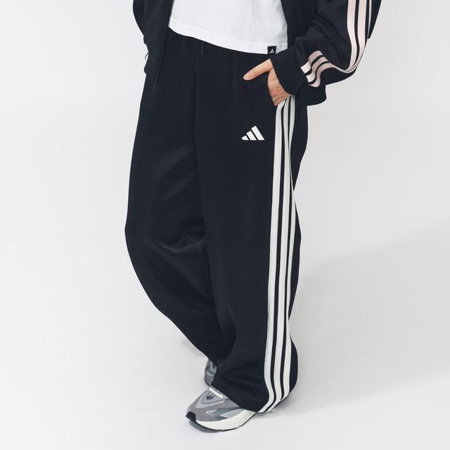  合皮ブラック ストライプ ジャージパンツ adidas（アディダス） レディース ジャージ パンツ スタジアム スリー