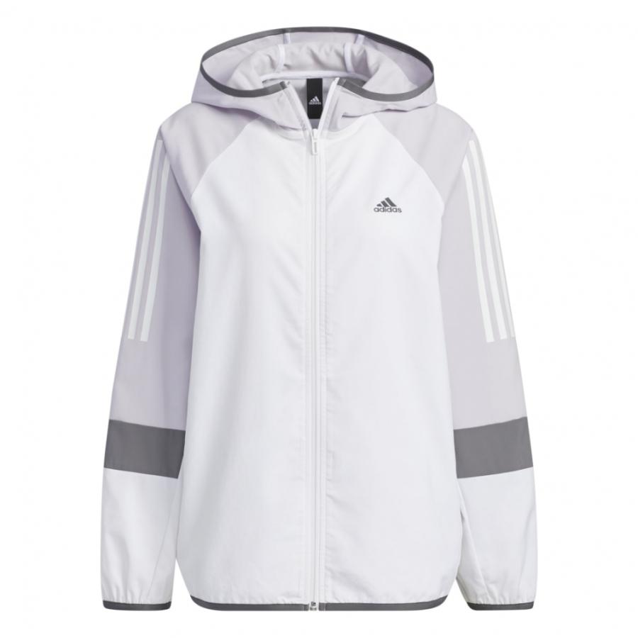 adidas ストレッチクロスジャケット　ホワイト フード付き　黒パイピング adidas（アディダス） レディース クロスジャケット W 24/7 DENIM