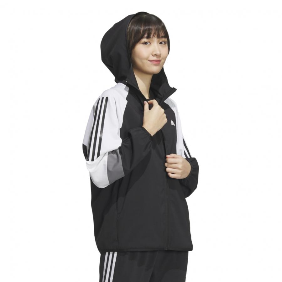 adidas ストレッチクロスジャケット　ホワイト フード付き　黒パイピング アディダス(adidas) クロスジャケット TEAM クロスジャケット HI3656
