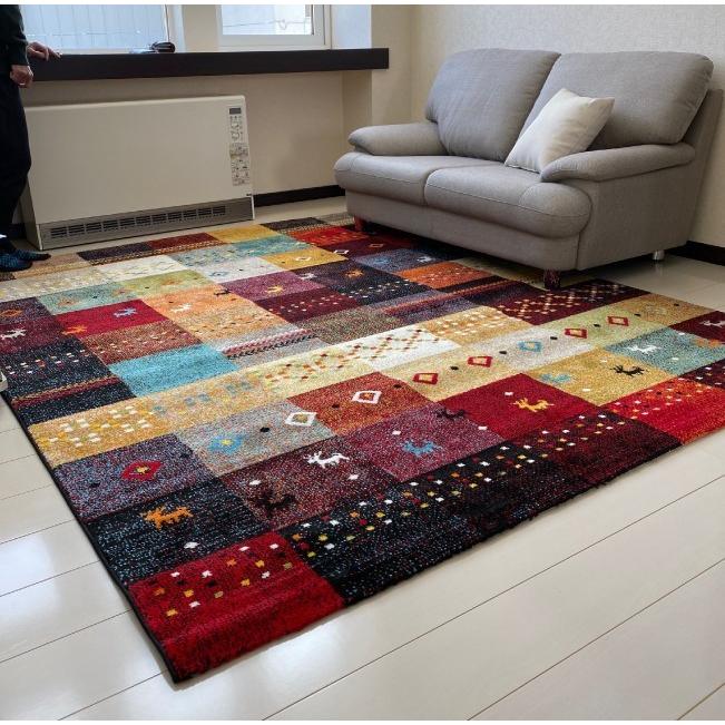 イケヒコ ラグマット フォリア レッド 200×250cm (4）北海道内送料