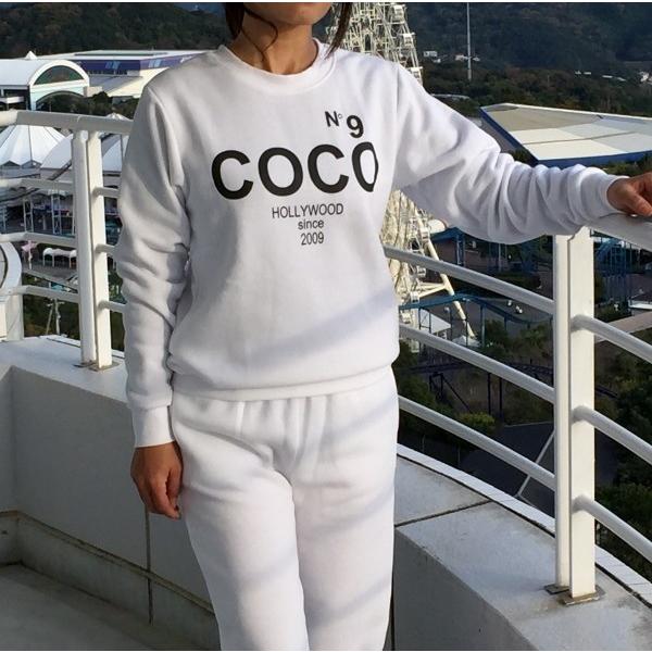 全2色 COCO NO9 HOLLYWOOD パロディロゴ レディース 裏起毛