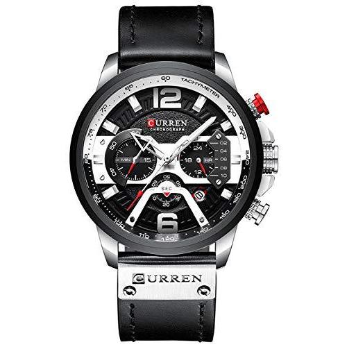 送料無料 Curren ファッションメンズウォッチ レザー ラグジュアリー ブランド スポーツ レジャー クォーツ クロノグラフ 防水ウォッチ シルバーブラッ 再再販 Www Doctor Plan Com