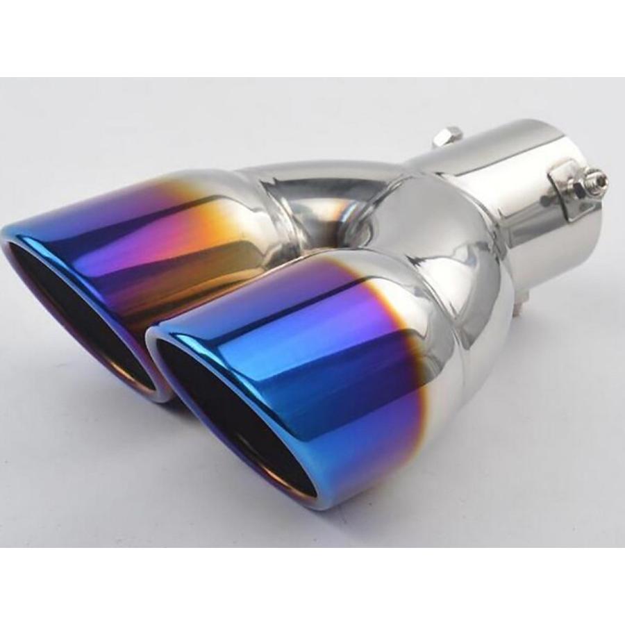 チタン風 マフラーカッター ブルー 虹色 70パイ 2本出し 大口径