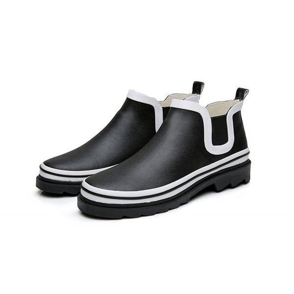 レインブーツ レインシューズ サイドゴア ショート丈　雨靴　梅雨対策　ラバーブーツ　ビジネス　レディース　メンズ  ブラック　サイズ２５．５ｃｍ   r1 | 