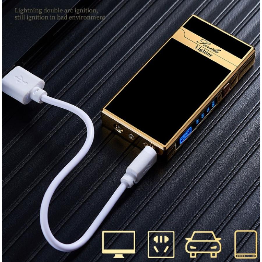 プラズマライター 黒銀色 銀部分ストレート柄 電子ライター プラズマ着火 USB 充電式 ブラックシルバー メタル製 海外ブランド 高級 ライター　r25 |  | 05