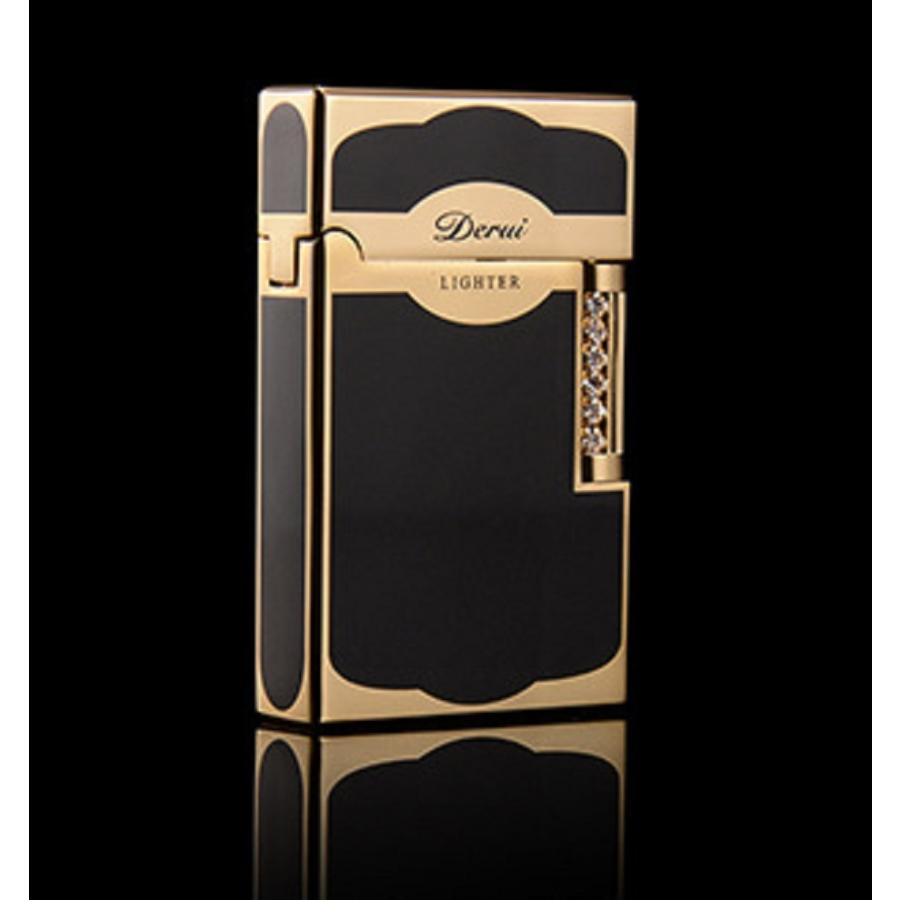 Derui ライター 黒金 金色部分丸みデザイン ゴールド メタル製 海外ブランド 高級ガスライター　rｒ７ | 