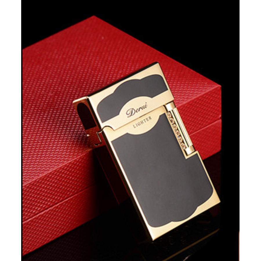 Derui ライター 黒金 金色部分丸みデザイン ゴールド メタル製 海外ブランド 高級ガスライター　rｒ７ |  | 01