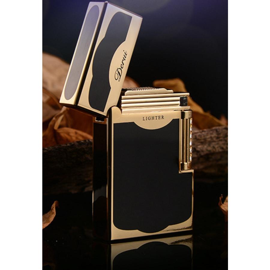 Derui ライター 黒金 金色部分丸みデザイン ゴールド メタル製 海外ブランド 高級ガスライター　rｒ７ |  | 02