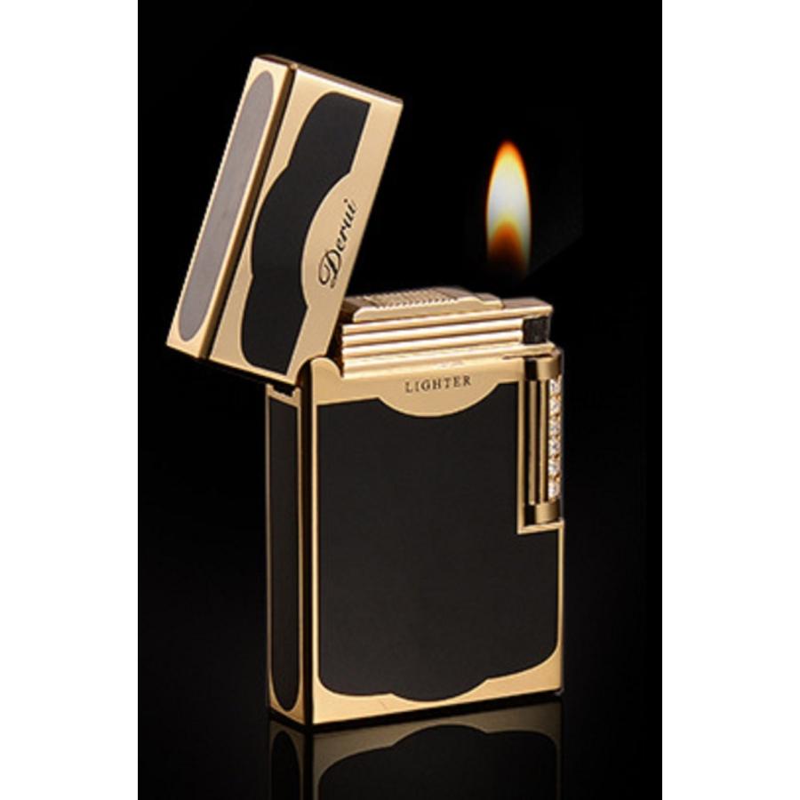 Derui ライター 黒金 金色部分丸みデザイン ゴールド メタル製 海外ブランド 高級ガスライター　rｒ７ |  | 03