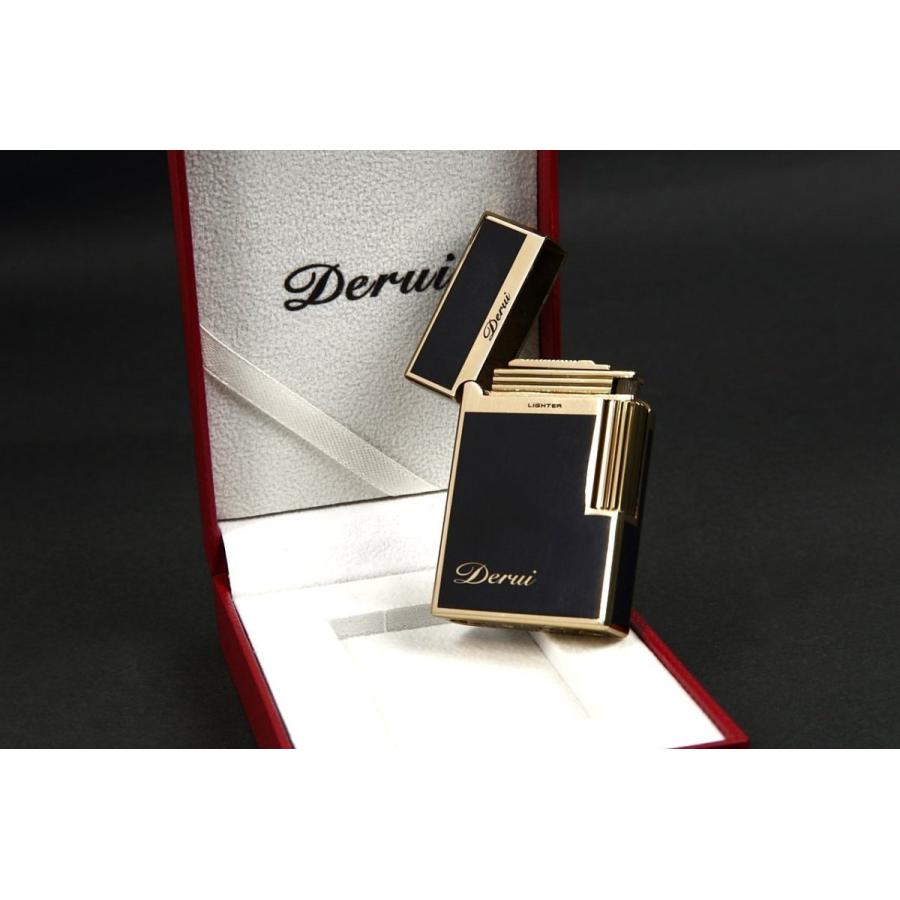 Derui ライター 黒金 金色部分ストレートデザイン ゴールド メタル製 海外ブランド 高級ガスライター　rｒ9 |  | 01