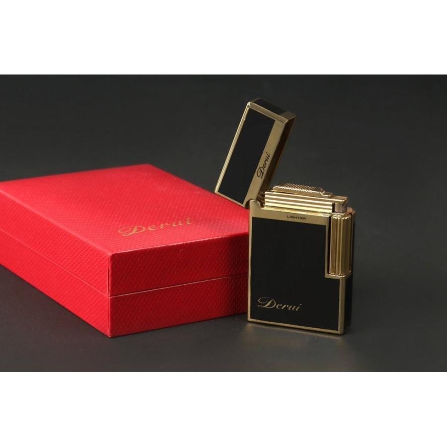 Derui ライター 黒金 金色部分ストレートデザイン ゴールド メタル製 海外ブランド 高級ガスライター　rｒ9 |  | 02