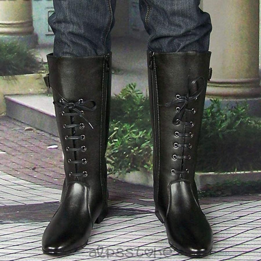 エンジニアブーツ ロングブーツ メンズブーツ 本革 編み上げ サイド