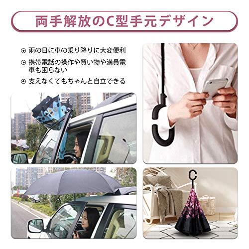 YOKITOMO 長傘 レディース 逆さ傘 丈夫 撥水 内外２枚の布の構成で耐風 熱中症対策 遮光 遮熱効果 閉じると自立可能 晴雨兼用 車用(蝶々と花)人気ギフト｜alt-mart｜06