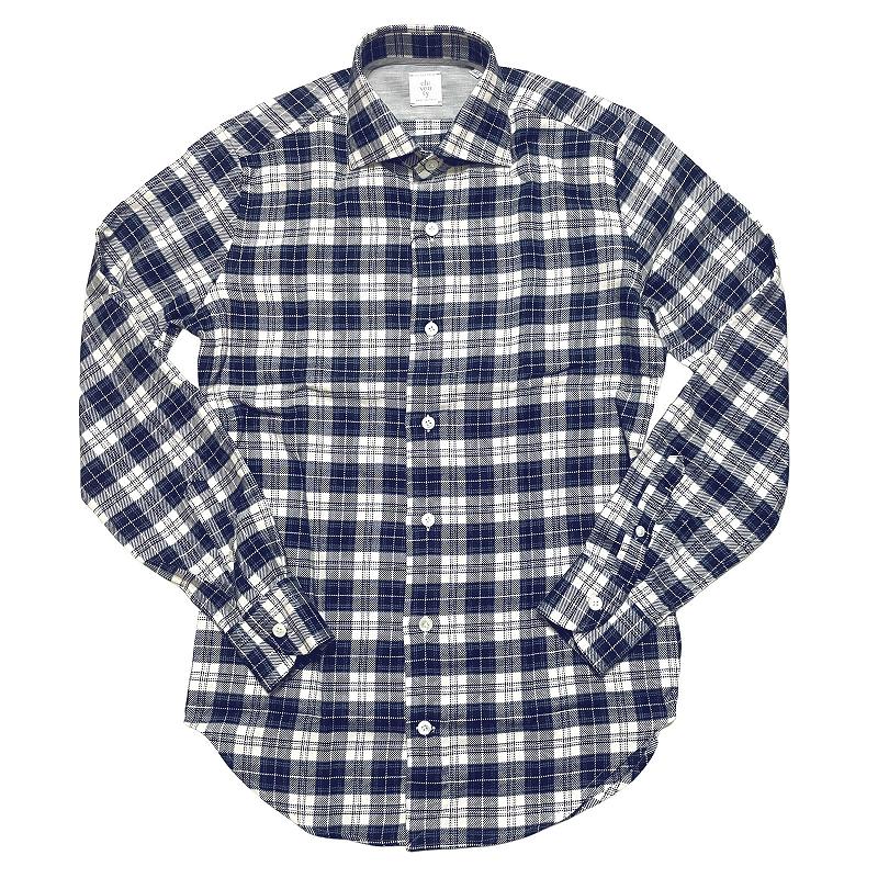 eleventy イレブンティ メンズ シャツ / コットンフランネル タータンチェック カッタウェイカラーシャツ / イタリア レッド ネイビー 14659001 | eleventy