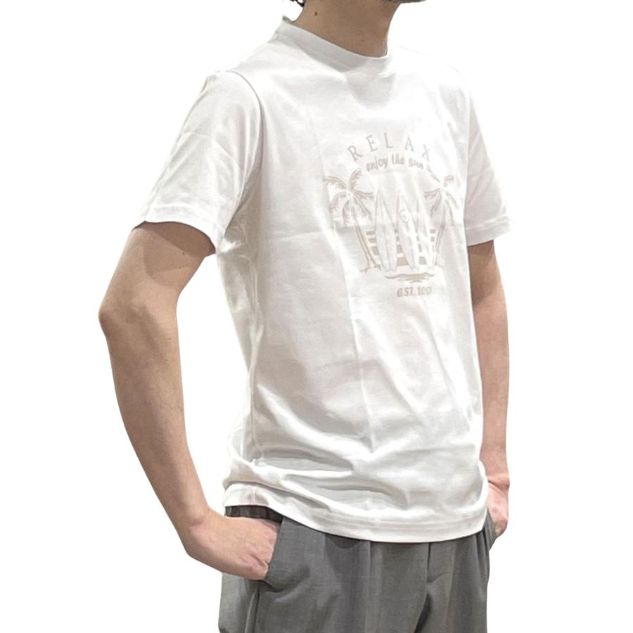 eleventy イレブンティ メンズ Ｔシャツ / RELAX est.2007 ギザコットン プリントＴシャツ ホワイト ネイビー / イタリア 半袖｜altasotto｜06