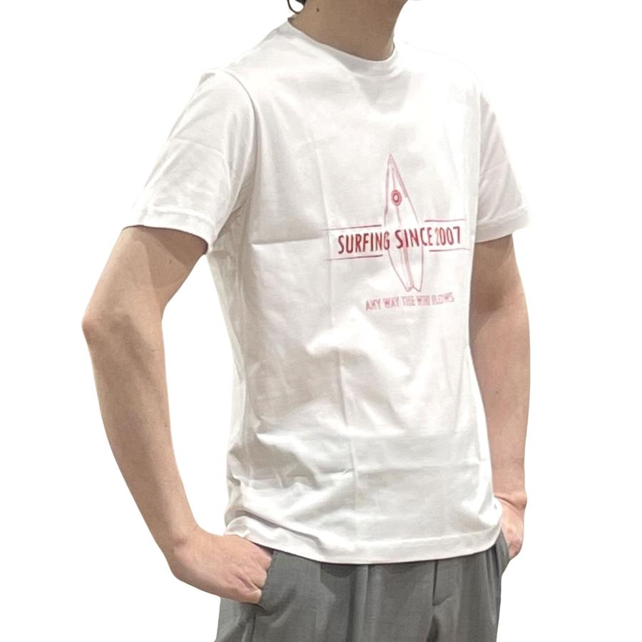 eleventy イレブンティ メンズ Ｔシャツ / SURFING SINCE 2007 プリントＴシャツ ホワイト ネイビー | eleventy | 06